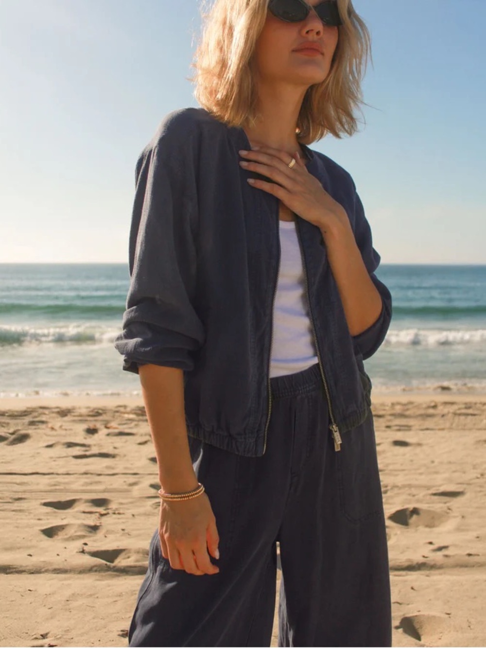 NWT Splendid Clea Navy Blue Bomber Jacket, Size XL